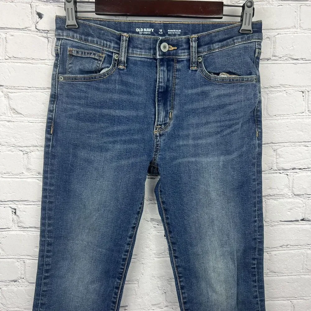 Old Navy Karate Slim 360 Stretch Jeans Boys Size 12 Plus Adjustable Medium Wash‎